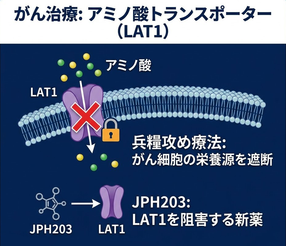 がん特異的トランスポーター（LAT1）の模式図